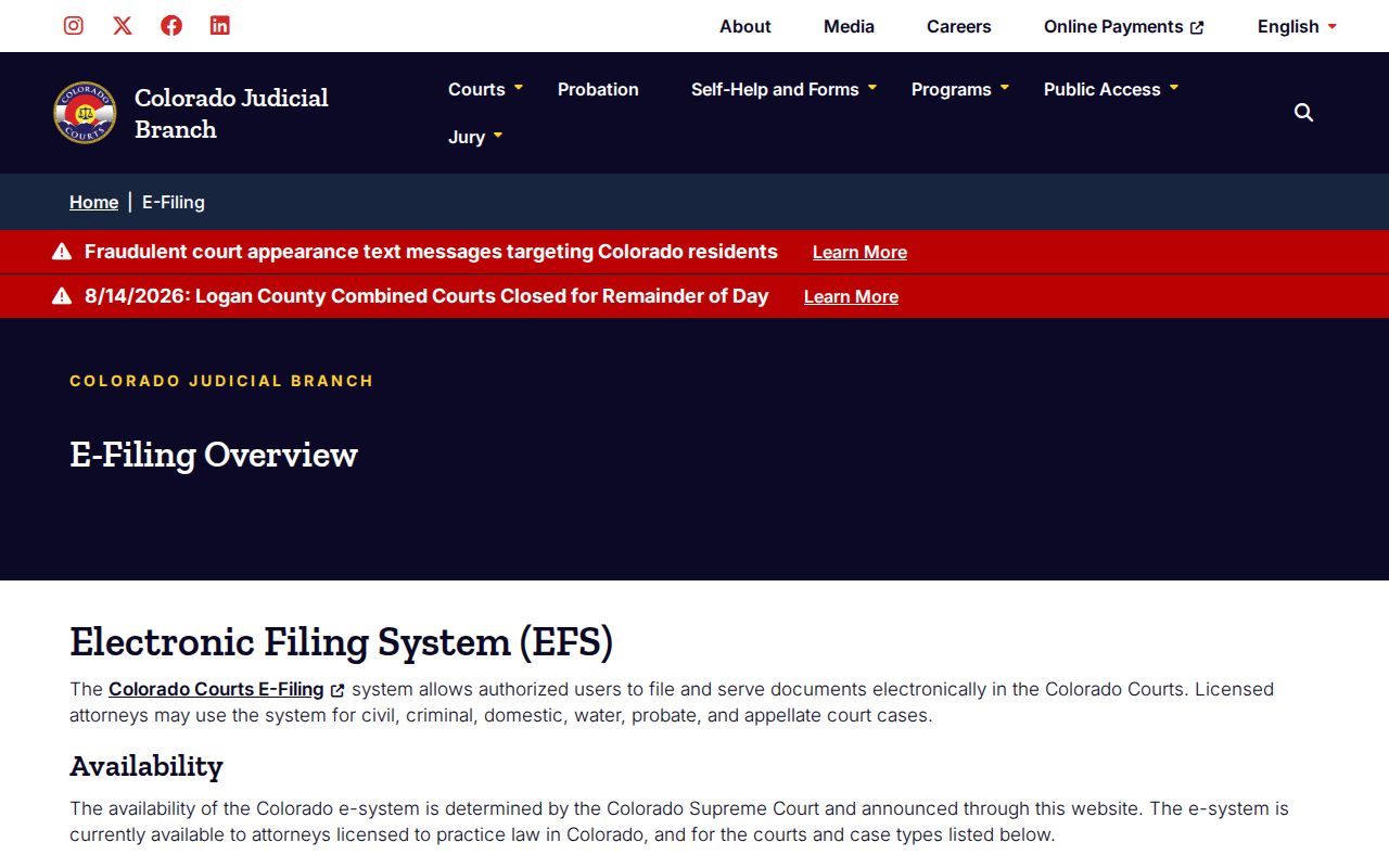 Routt County docket search Colorado Courts E-Filing access