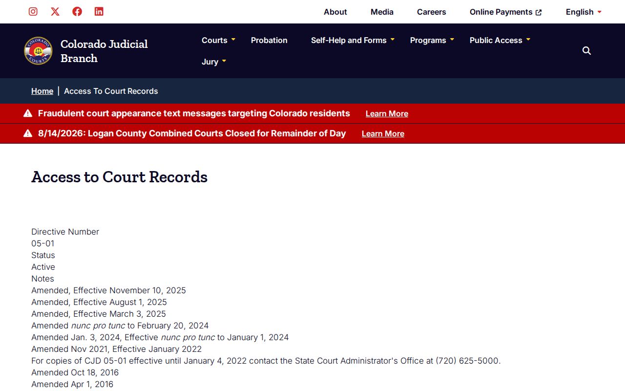 Routt County civil docket CJD 05-01 access rules