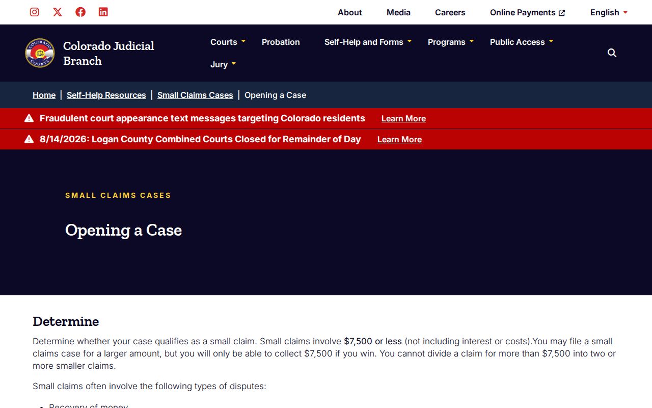Routt County civil docket case opening and small claims limits