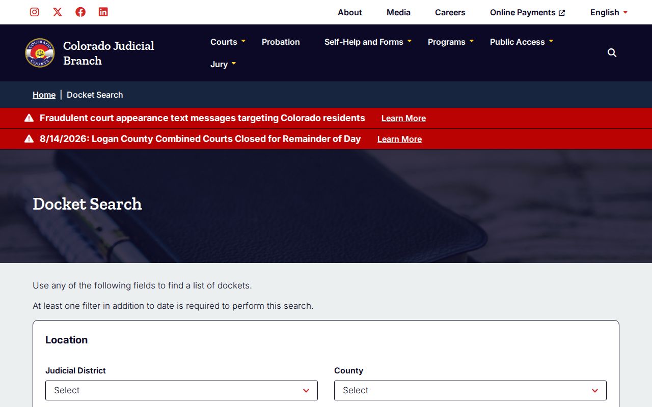 Routt County court schedule statewide docket calendar