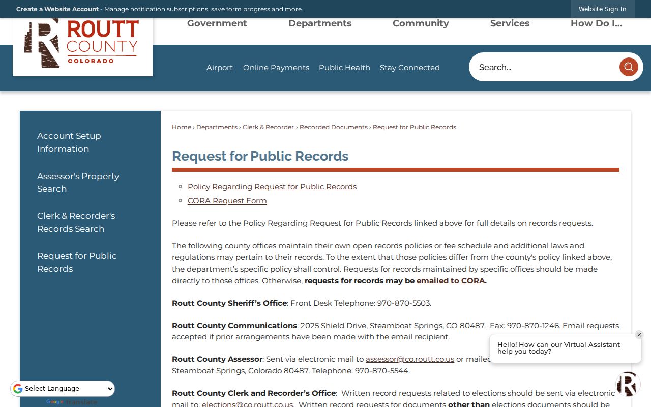 Routt County court records and separate CORA request route