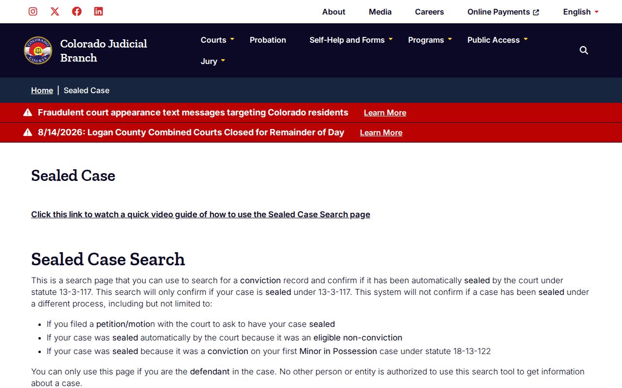 Routt County criminal docket defendant-only sealed case search