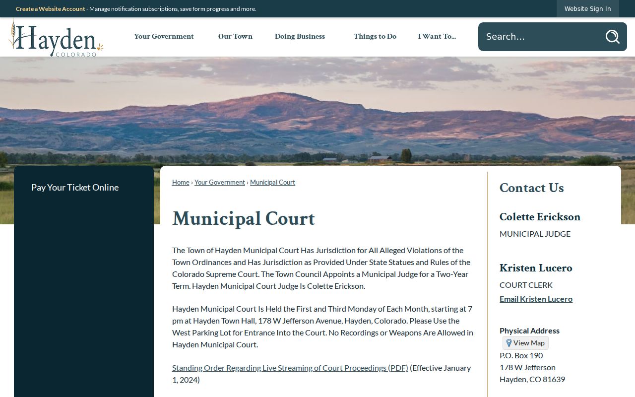 Hayden court records and Municipal Court schedule