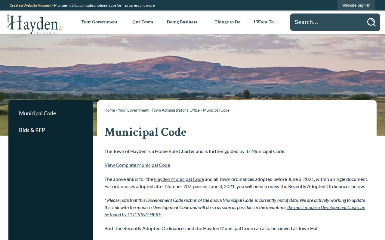 Hayden court records municipal code source
