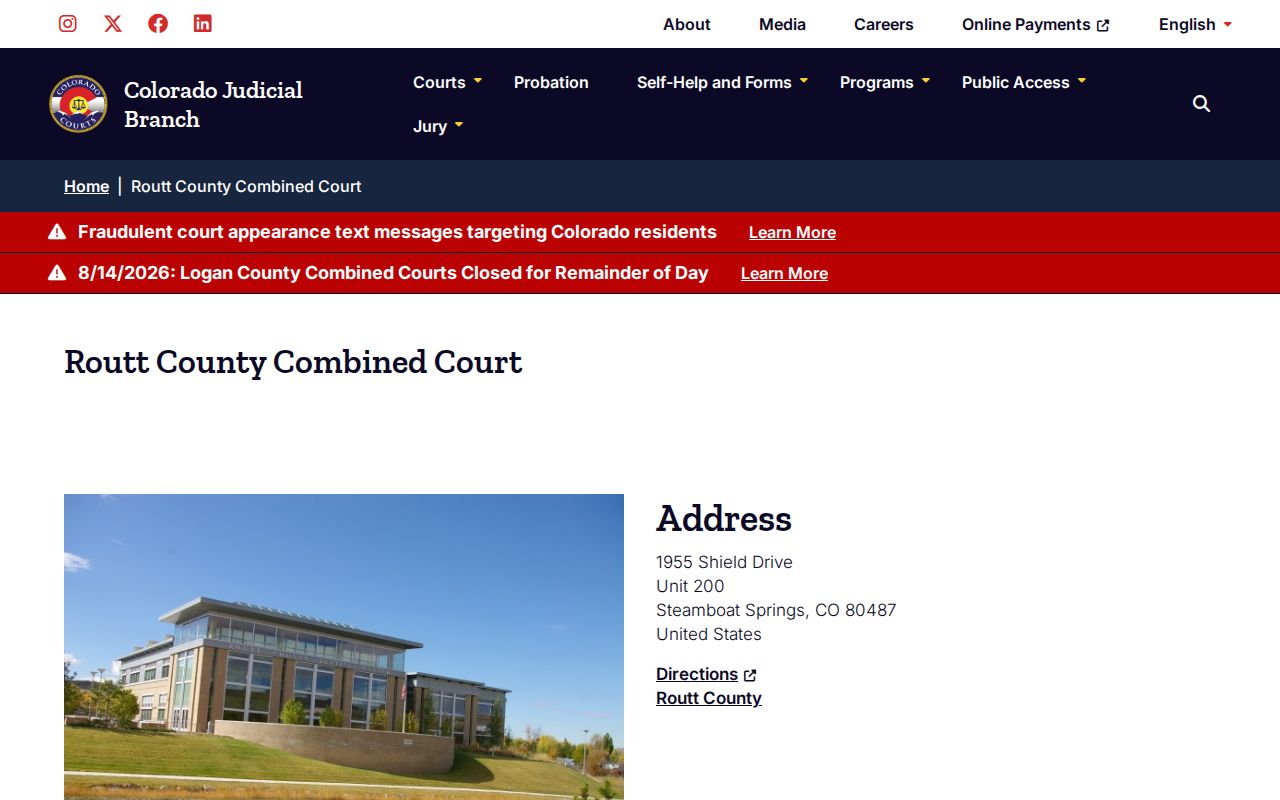 Routt County court docket clerk location and hours