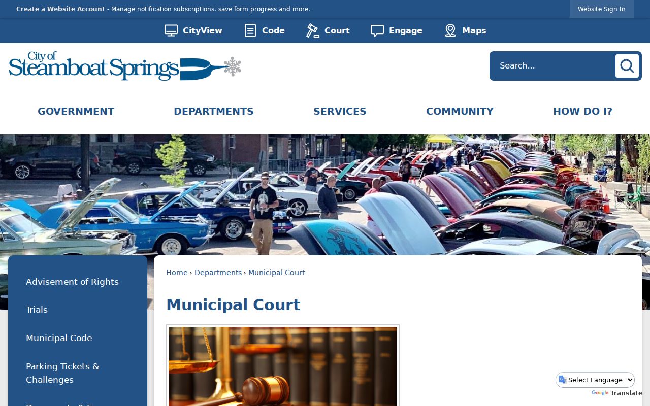 Steamboat Springs court records on the Municipal Court page